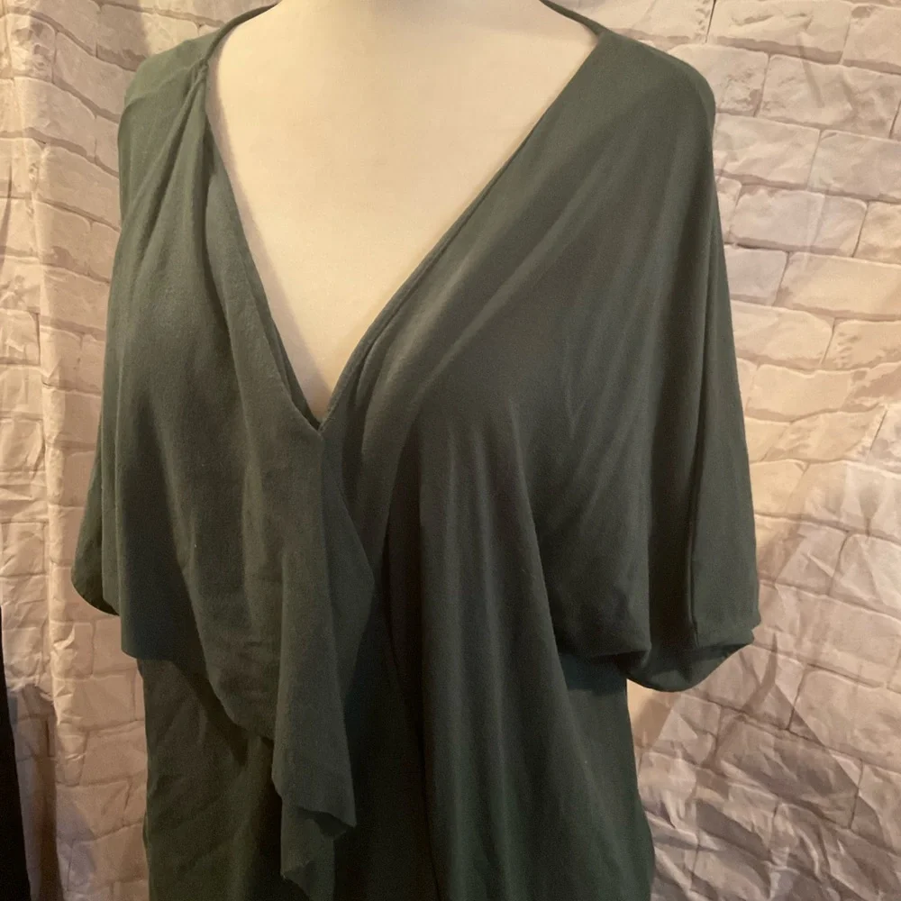 “COS” Green V Neck Draped Front Detail Short Sleeve Dress. - Picture 4 of 12
